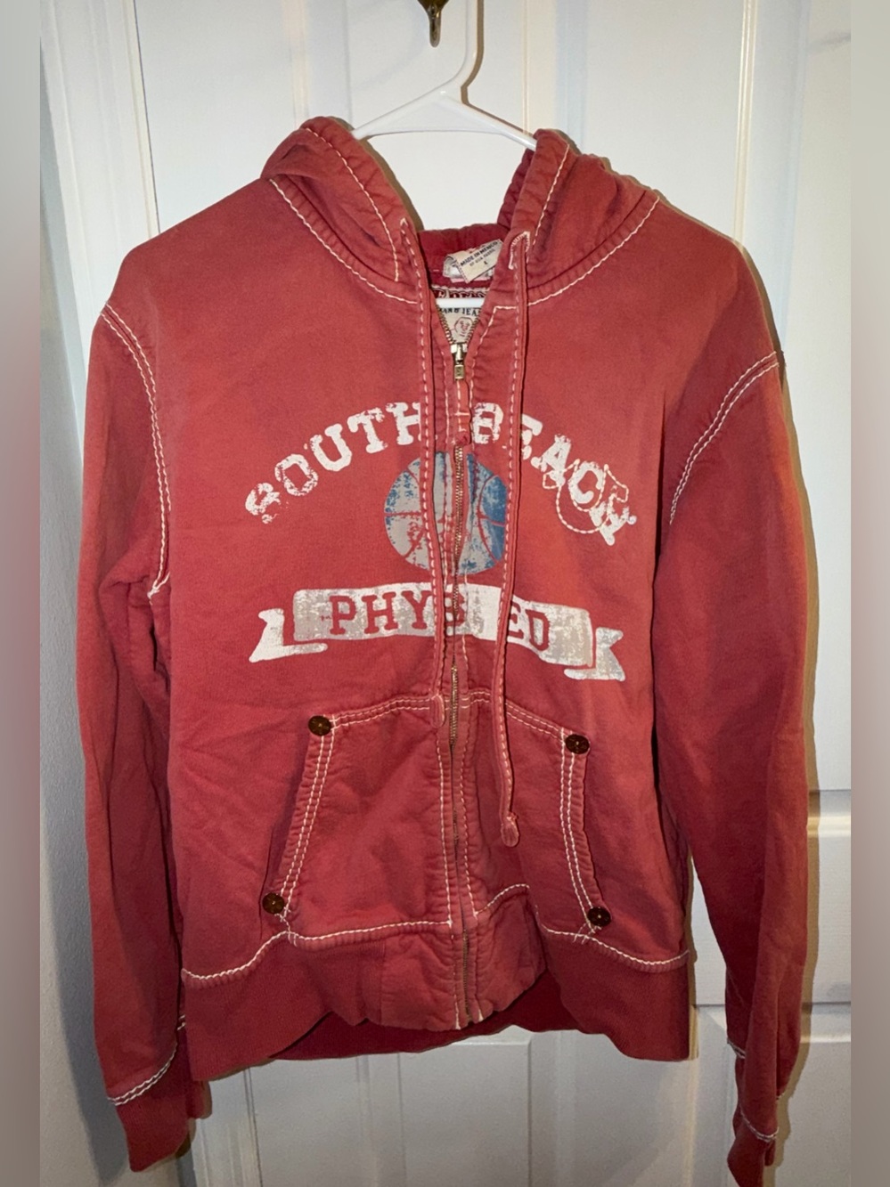 Vintage Y2K TRUE RELIGION South Beach Red Hoodie Women's Size L Zip up